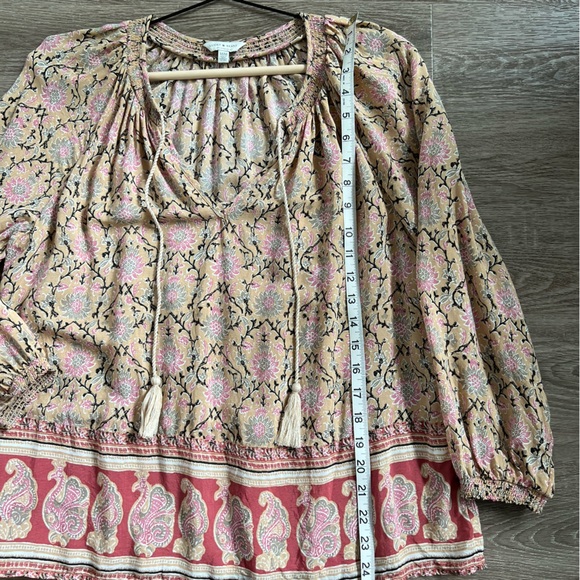 Lucky Brand Bohemian Paisley Boarder Peasant Top - Picture 6 of 8